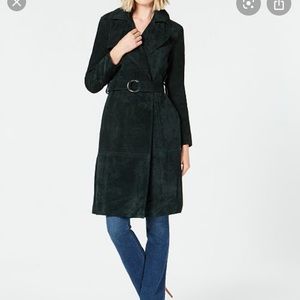 Suede forest green trench coat size small